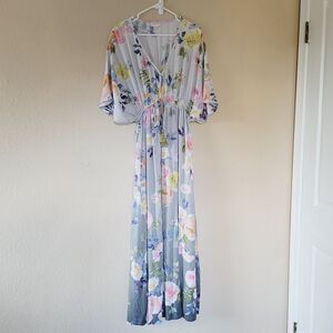 World Market Dress Womens L / XL Floral Kaftan Maxi Boho Tassel Festival